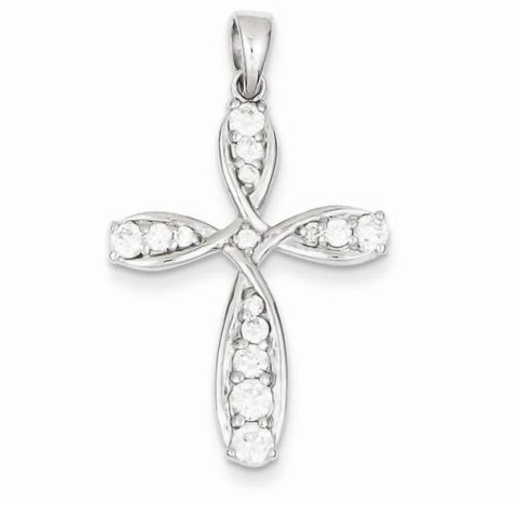 Cross Sterling Silver White Zirconia Cross Pendant/ Charm For Necklace/Bracelet